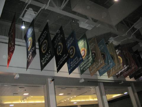 Banners of the different schools at BU